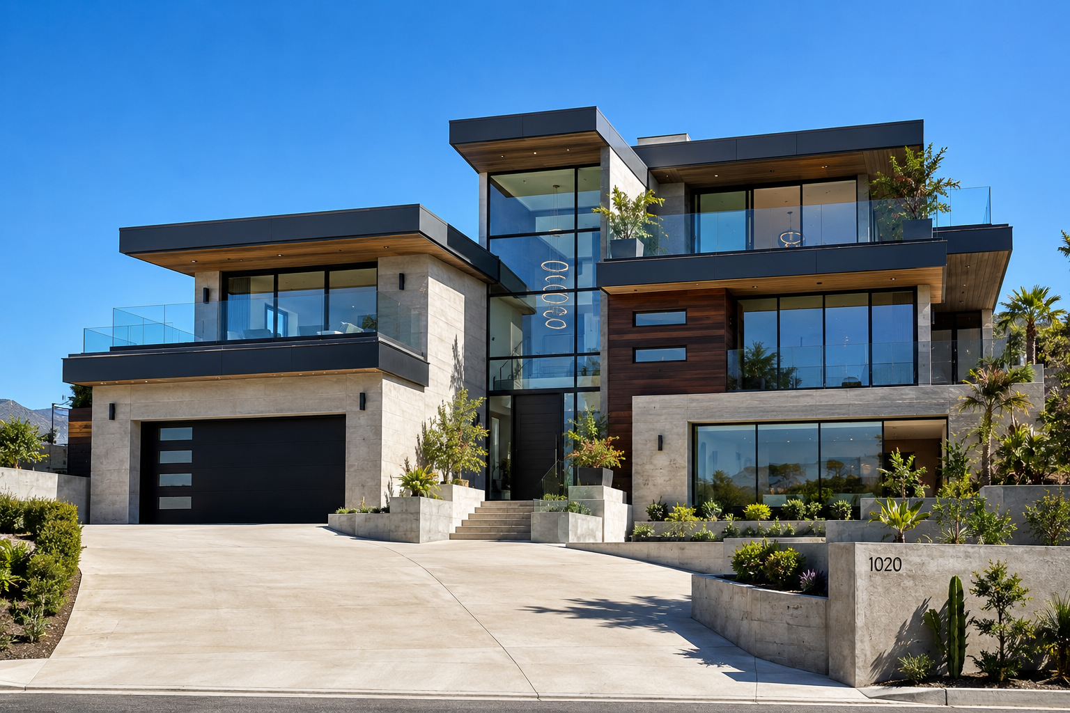 Contemporary home in daylight with clean modern architecture.